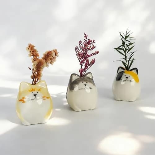 MOUGIGI Mini Flower Vases – Unique Small Cat Vase – Cute Ceramic Bud Vases | Handcrafted Art for Home & Gift thumbnail 1