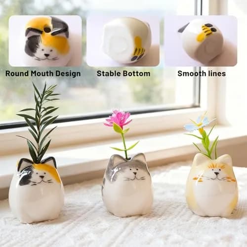 MOUGIGI Mini Flower Vases – Unique Small Cat Vase – Cute Ceramic Bud Vases | Handcrafted Art for Home & Gift thumbnail 5
