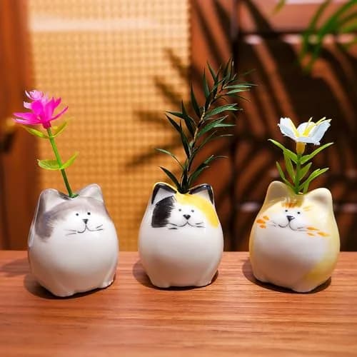 MOUGIGI Mini Flower Vases – Unique Small Cat Vase – Cute Ceramic Bud Vases | Handcrafted Art for Home & Gift thumbnail 3