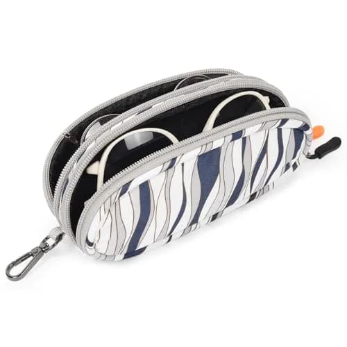 Tangoner Double Eyeglasses Case Gray Wave | Soft, Waterproof, Portable with Keychain (One Size) thumbnail 1