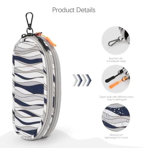 Tangoner Double Eyeglasses Case Gray Wave | Soft, Waterproof, Portable with Keychain (One Size) thumbnail 4