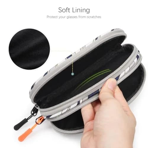 Tangoner Double Eyeglasses Case Gray Wave | Soft, Waterproof, Portable with Keychain (One Size) thumbnail 3