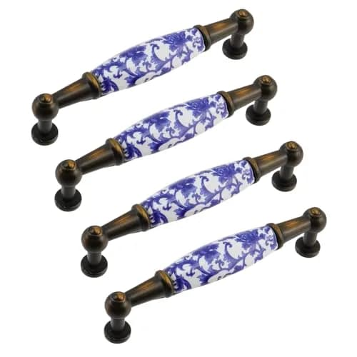 Mcredy Ceramic Cabinet Handles, Chinese-Style Blue White Porcelain, 4 Pcs | 96mm (3.78") Hole Distance thumbnail 1