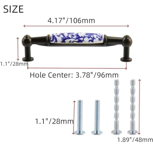 Mcredy Ceramic Cabinet Handles, Chinese-Style Blue White Porcelain, 4 Pcs | 96mm (3.78") Hole Distance thumbnail 2