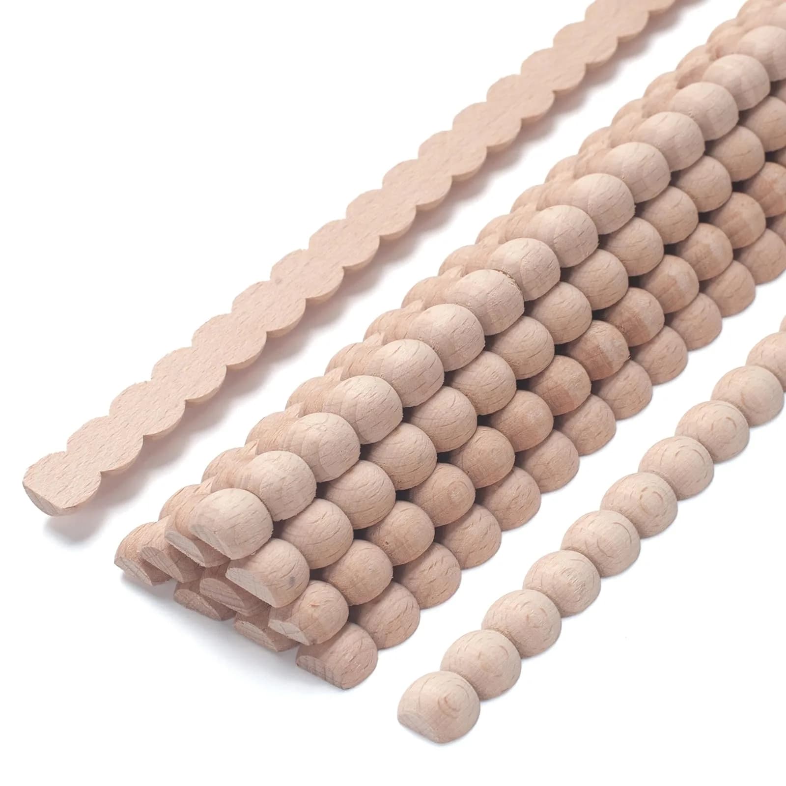 Coowayze Grid Wood Trim Molding Decorative Strips 15.8 inch (40 cm) | 12 PCS Unfinished Beech Wood for Walls, Cabinets, Doors, Mirrors — Bead-14 mm