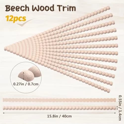 Coowayze Beaded Wood Trim Molding Decorative Strips, 12 PCS 40cm (15.8 inch) | Unfinished Beech Wood for Walls, Cabinets, Furniture thumbnail 3