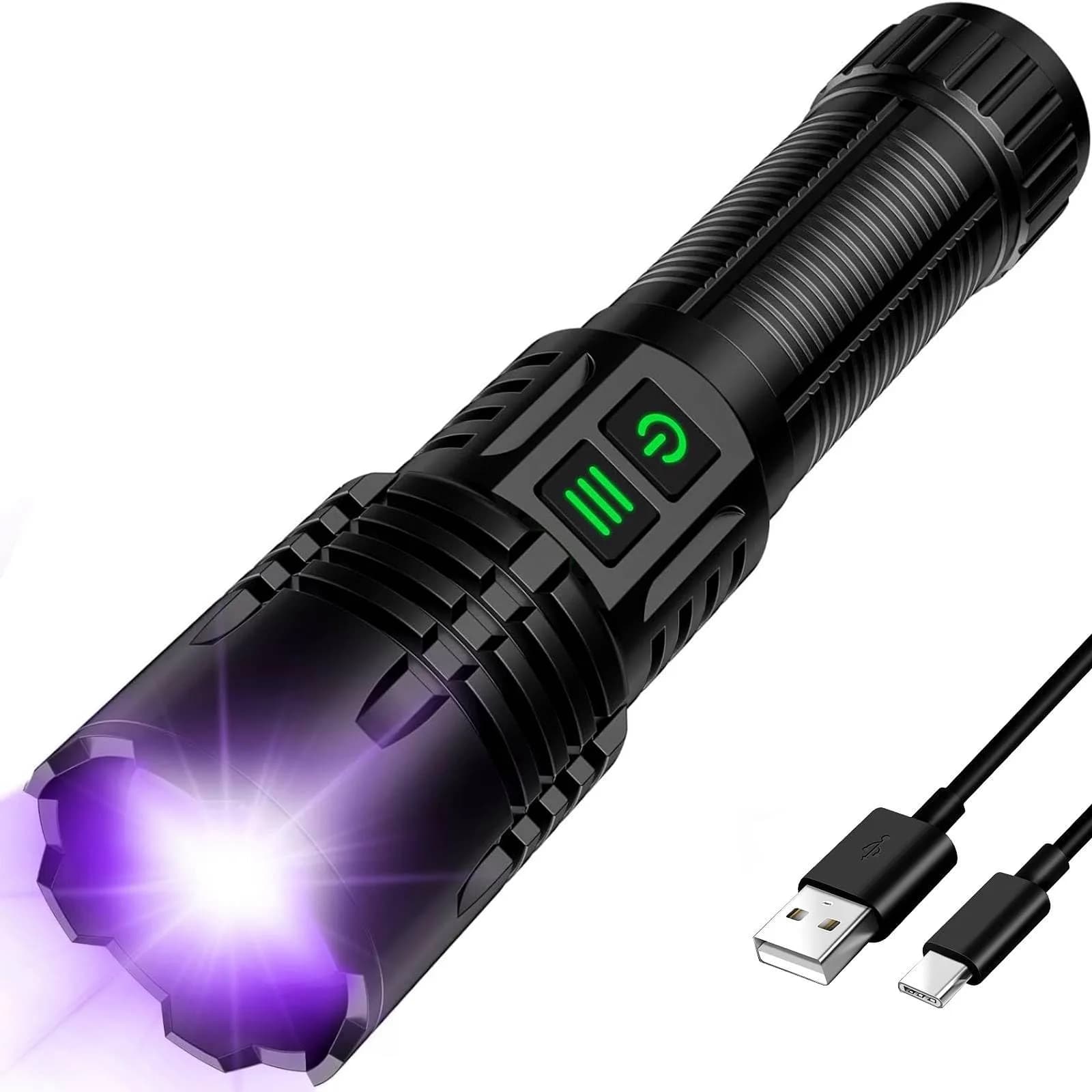 LUXNOVAQ 2-in-1 UV & LED Flashlight 30W, 19.2cm (7.56in) | Rechargeable, Zoomable, IPX6 Waterproof - main product image