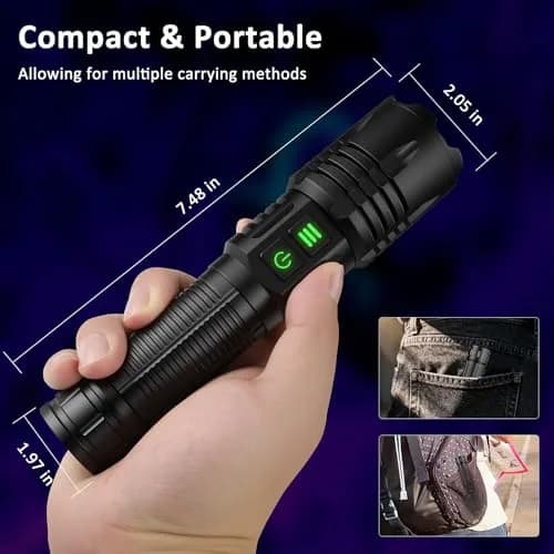 LUXNOVAQ 2-in-1 UV & LED Flashlight 30W, 19.2cm (7.56in) | Rechargeable, Zoomable, IPX6 Waterproof thumbnail 4