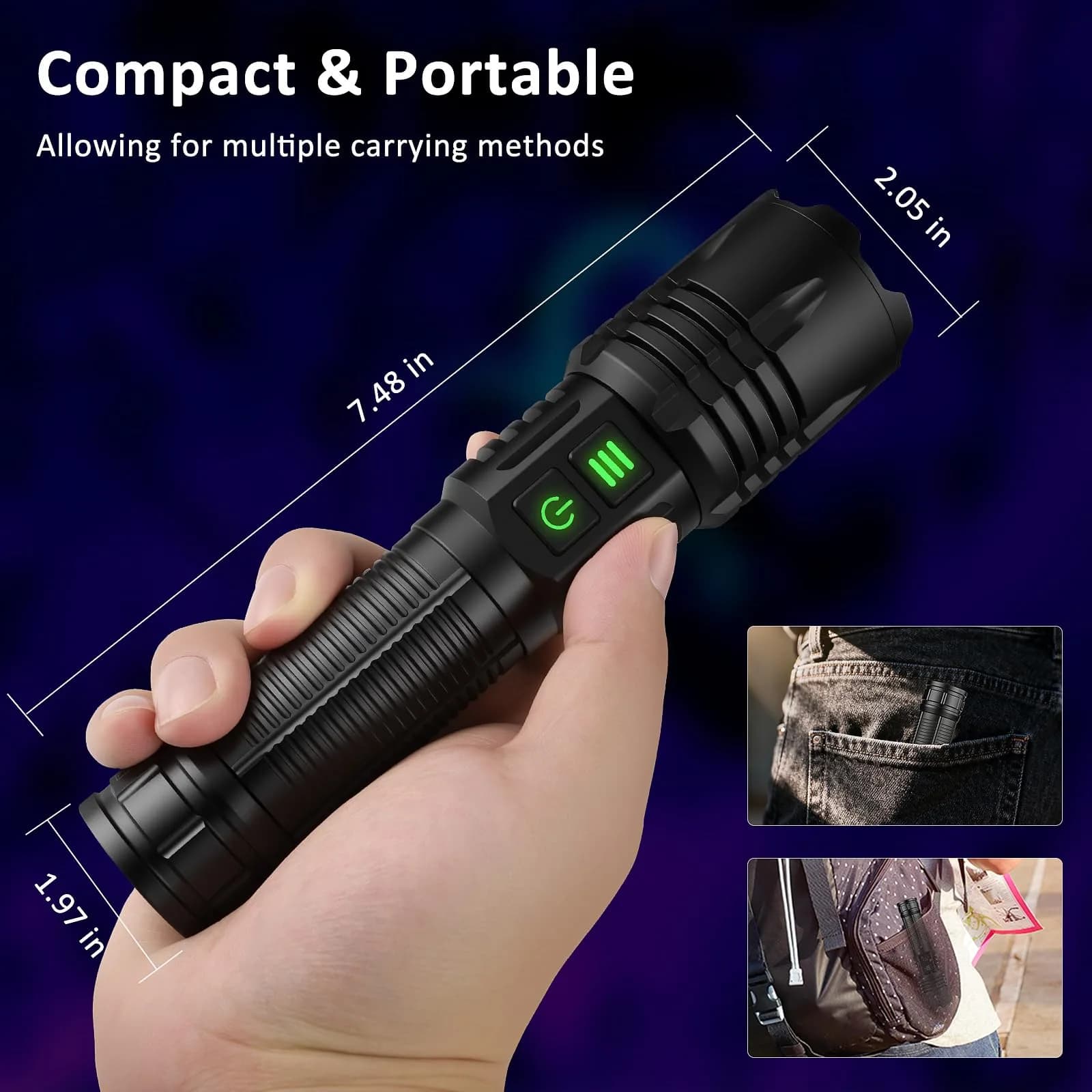 LUXNOVAQ 2-in-1 UV & LED Flashlight 30W, 19.2cm (7.56in) | Rechargeable, Zoomable, IPX6 Waterproof - view 4