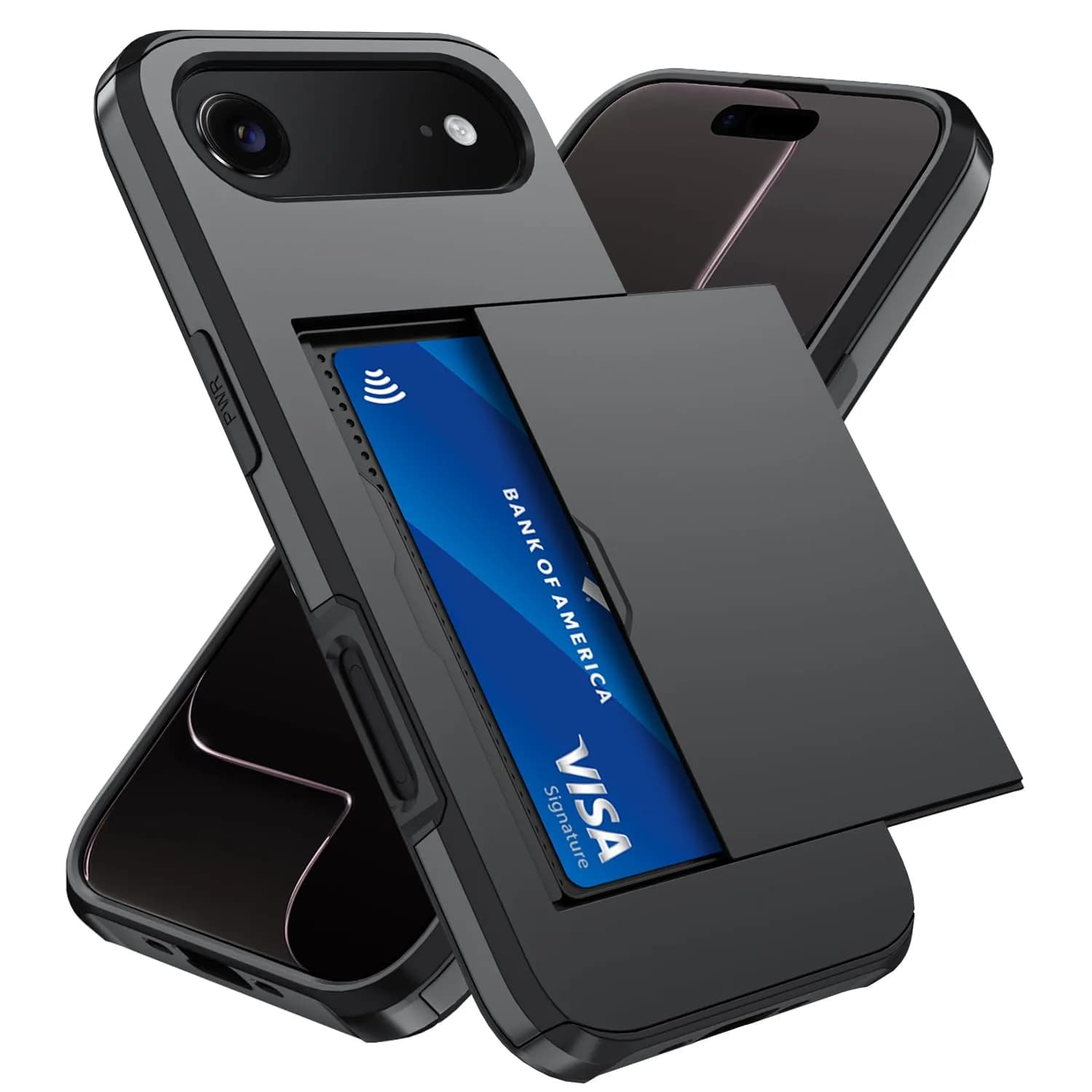 Qinmay Black Cellular Phone Case for iPhone 17 Air | Heavy Duty Protection, Card Holder, Slim Fit — Black