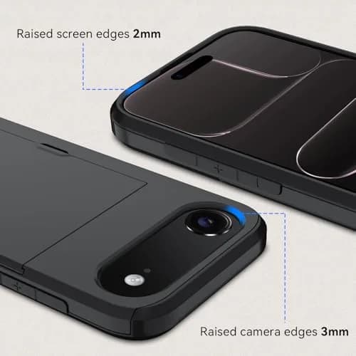 Qinmay Black Cellular Phone Case for iPhone 17 Air | Heavy Duty Protection, Card Holder, Slim Fit thumbnail 4