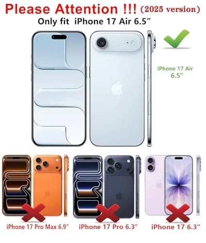Qinmay Black Cellular Phone Case for iPhone 17 Air | Heavy Duty Protection, Card Holder, Slim Fit thumbnail 2
