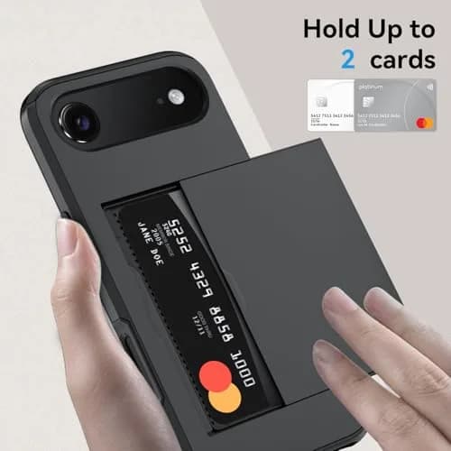 Qinmay Black Cellular Phone Case for iPhone 17 Air | Heavy Duty Protection, Card Holder, Slim Fit thumbnail 3