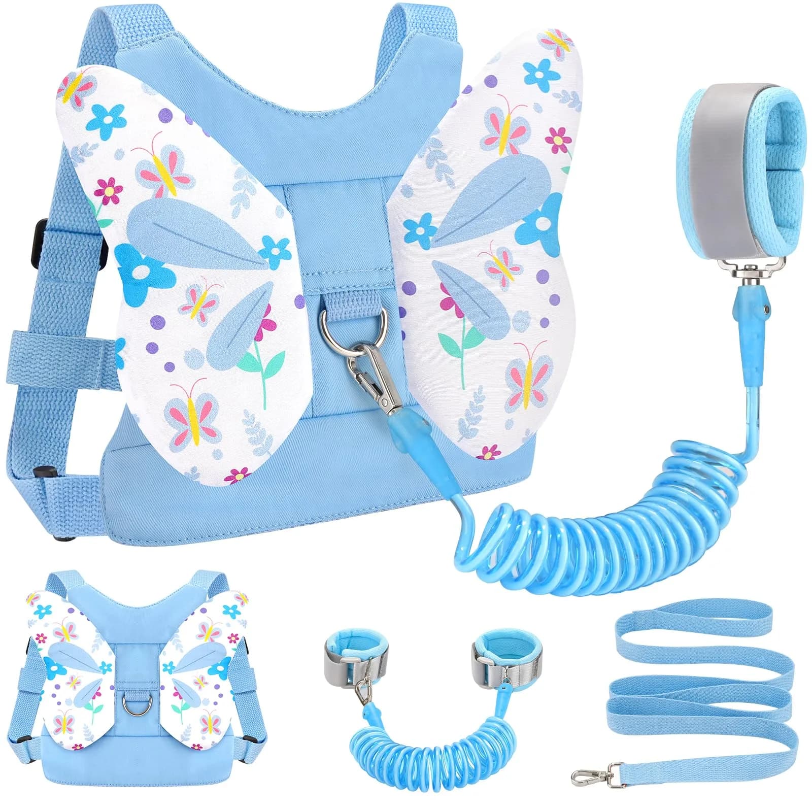 Accmor Sky Blue Butterfly Toddler Harness Leash with Anti-Lost Wrist Link for Girls, 1-5 Years - main product image