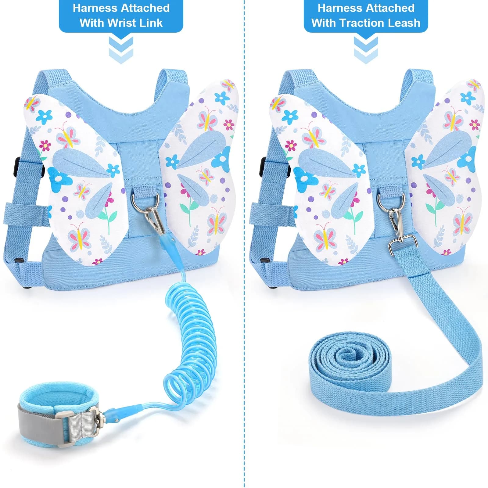 Accmor Sky Blue Butterfly Toddler Harness Leash with Anti-Lost Wrist Link for Girls, 1-5 Years - view 3
