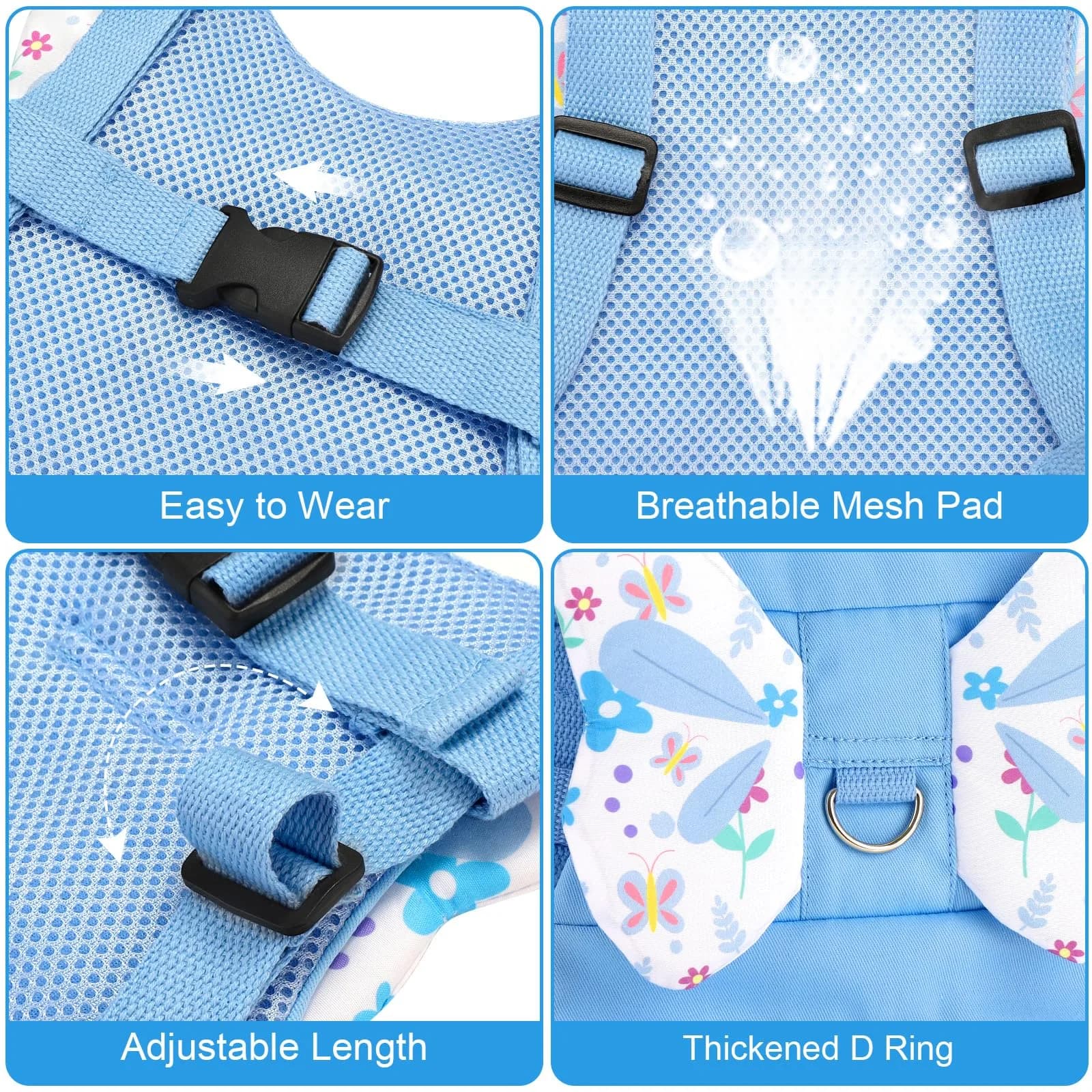 Accmor Sky Blue Butterfly Toddler Harness Leash with Anti-Lost Wrist Link for Girls, 1-5 Years - view 4