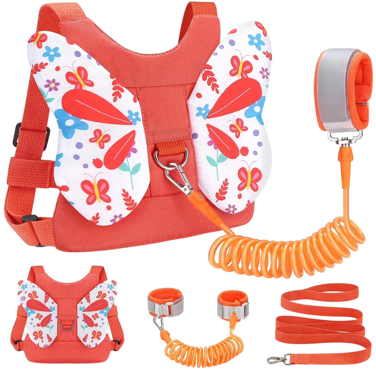 Accmor Orange Butterfly Toddler Harness Leash with Anti-Lost Wrist Link for Girls (1-5 Years) - main product image