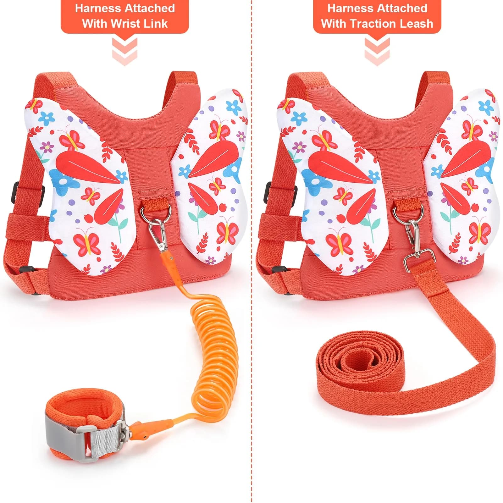 Accmor Orange Butterfly Toddler Harness Leash with Anti-Lost Wrist Link for Girls (1-5 Years) - view 3