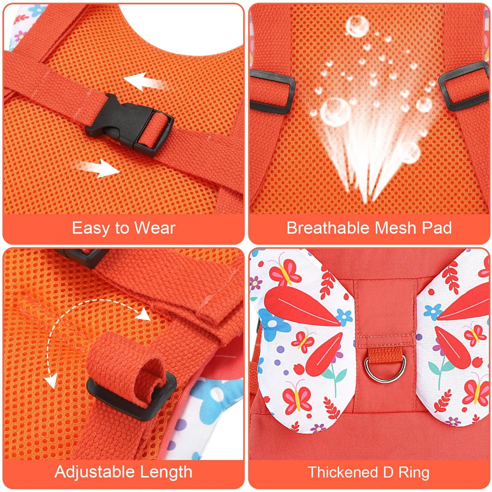 Accmor Orange Butterfly Toddler Harness Leash with Anti-Lost Wrist Link for Girls (1-5 Years) - view 4