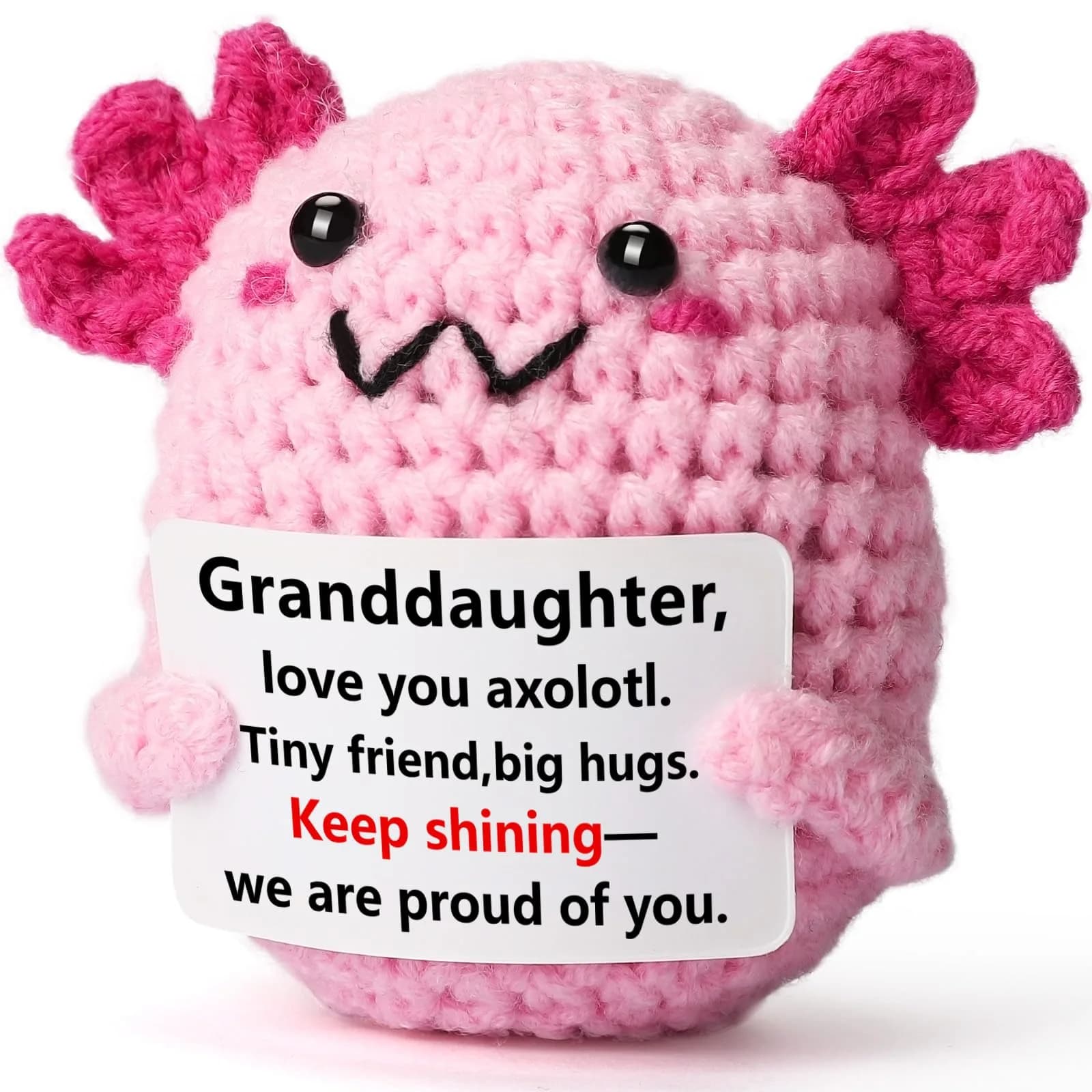 WEYON Pink Axolotl Crochet Plush Toy, 2-Inch Emotional Support Keepsake for Granddaughters, Ages 3+ - main product image