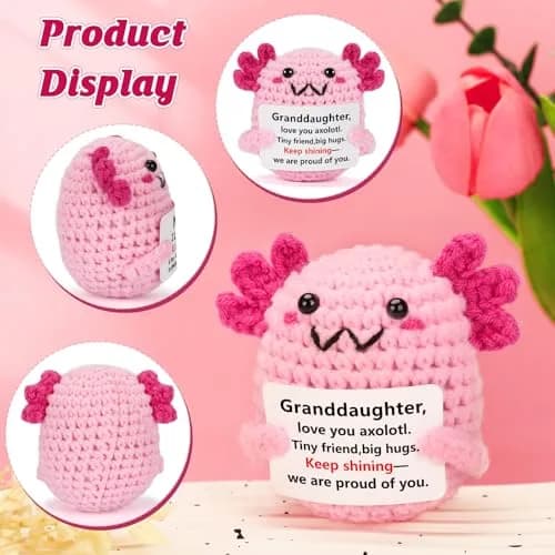 WEYON Mini Crochet Axolotl Plush 2 inches (W) x 3 inches (L) x 2 inches (H) | Granddaughter Gift with Proud Message thumbnail 4