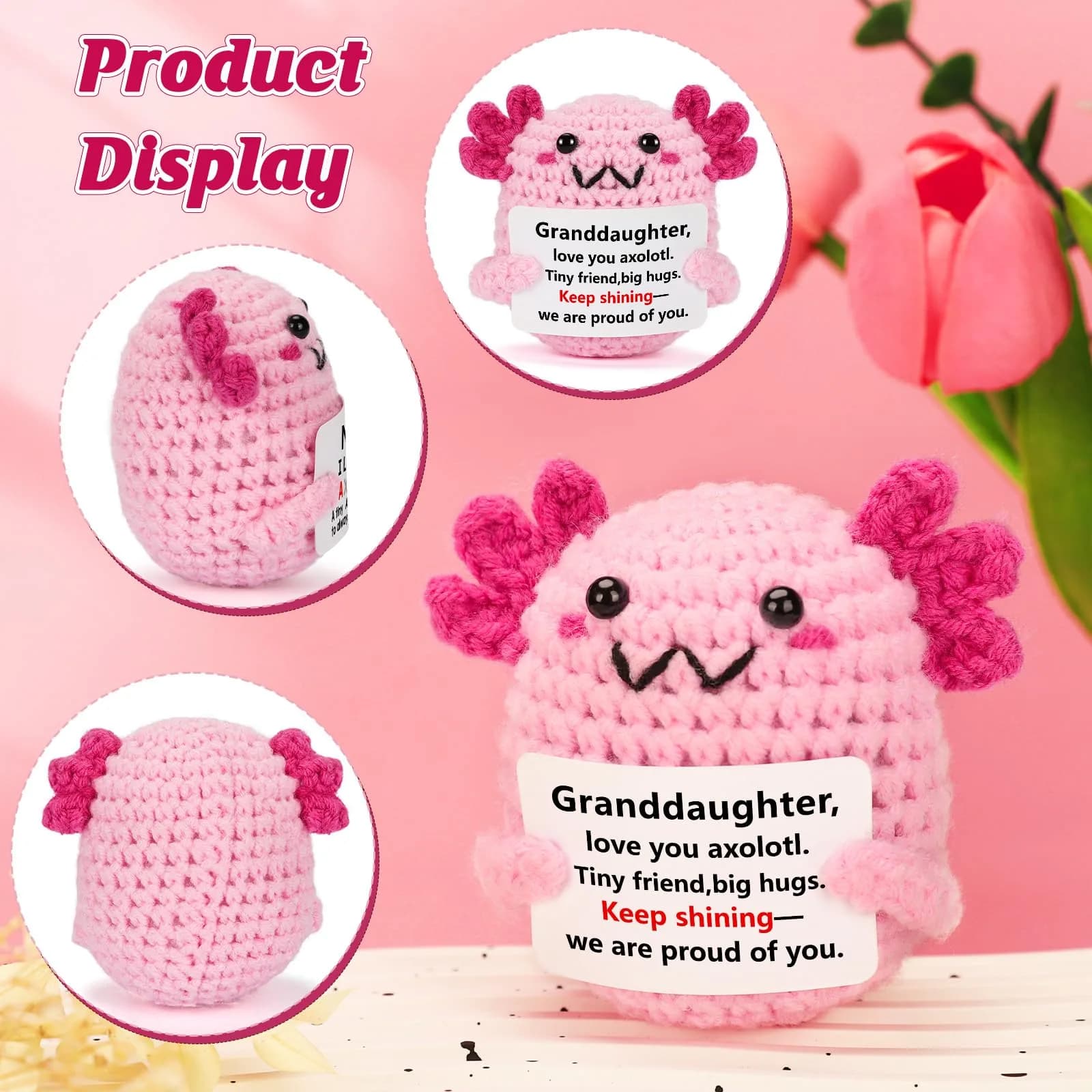 WEYON Pink Axolotl Crochet Plush Toy, 2-Inch Emotional Support Keepsake for Granddaughters, Ages 3+ - view 4