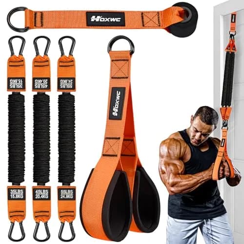 HOXWC Home Gym Equipment, Heavy Resistance Bands with Handles, Bicep & Tricep Workout, Pull Down Attachment, Best Replacement for Lift Pulley System (35-135 lbs) thumbnail 1