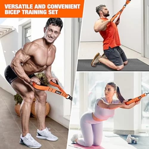 HOXWC Home Gym Equipment, Heavy Resistance Bands with Handles, Bicep & Tricep Workout, Pull Down Attachment, Best Replacement for Lift Pulley System (35-135 lbs) thumbnail 5