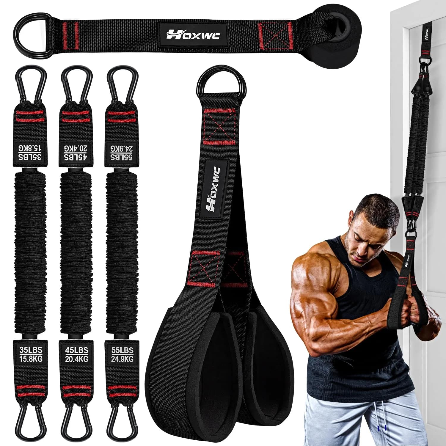HOXWC Resistance Bands Heavy Exercise Bands with Handles | Home Gym Strength Training (Resistance Bands Workout Equipment) — Black