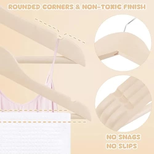 BP4U Kids Wooden Hangers with Pants Bar, Natural, 12-Pack | Space-Saving Child-Size Wooden Hangers thumbnail 4