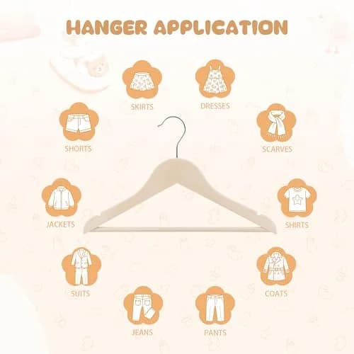 BP4U Kids Wooden Hangers with Pants Bar, Natural, 12-Pack | Space-Saving Child-Size Wooden Hangers thumbnail 6