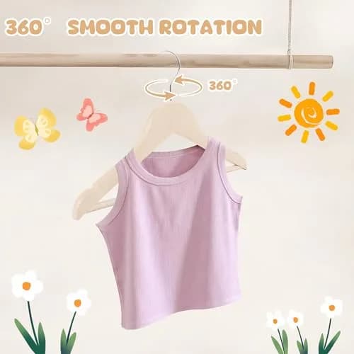 BP4U Kids Wooden Hangers with Pants Bar, Natural, 12-Pack | Space-Saving Child-Size Wooden Hangers thumbnail 3