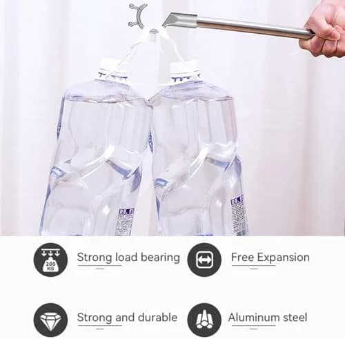 asunflower Extendable Clothes Pole Hook Gray 98cm-160cm (38.6"-63") | Heavy Duty Stainless Steel Reacher for Closets & Shelves thumbnail 5