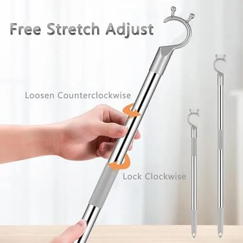 asunflower Extendable Clothes Pole Hook Gray 98cm-160cm (38.6"-63") | Heavy Duty Stainless Steel Reacher for Closets & Shelves thumbnail 3