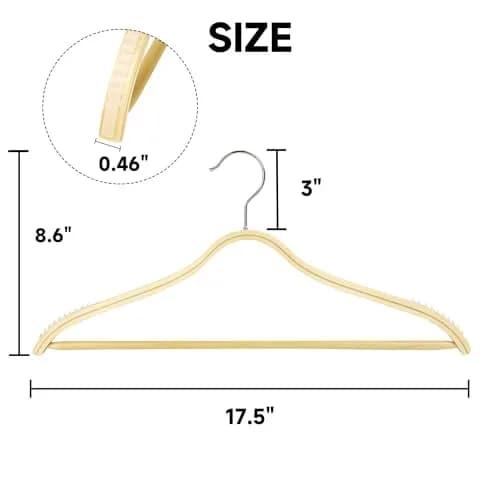 BP4U Slim Birch Wood Hangers with Non-Slip Rubber Strips 12-Pack | Space-Saving & Heavy Load Support thumbnail 2