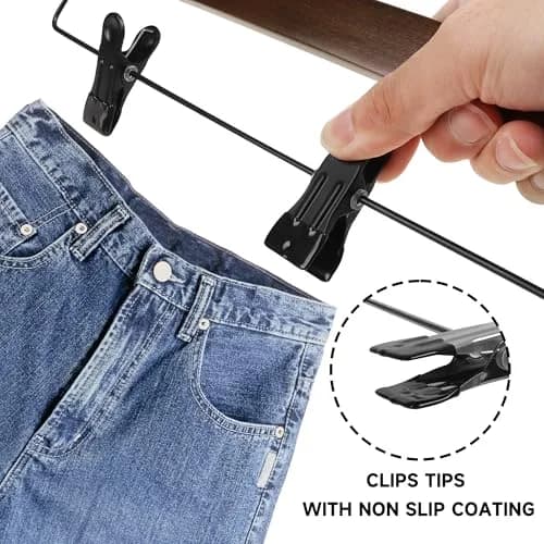 BP4U 14" Wood Pants Hangers with Adjustable Non-Slip Clips Walnut | Space Saving & Durable thumbnail 4