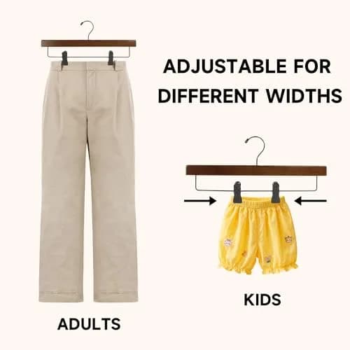 BP4U 14" Wood Pants Hangers with Adjustable Non-Slip Clips Walnut | Space Saving & Durable thumbnail 5