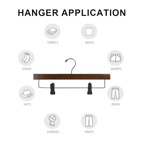 BP4U 14" Wood Pants Hangers with Adjustable Non-Slip Clips Walnut | Space Saving & Durable thumbnail 6