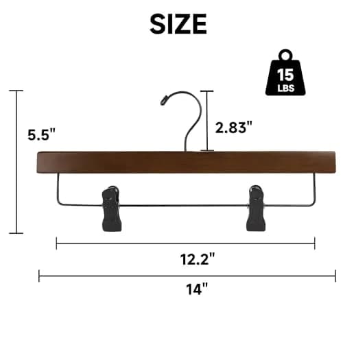 BP4U 14" Wood Pants Hangers with Adjustable Non-Slip Clips Walnut | Space Saving & Durable thumbnail 2