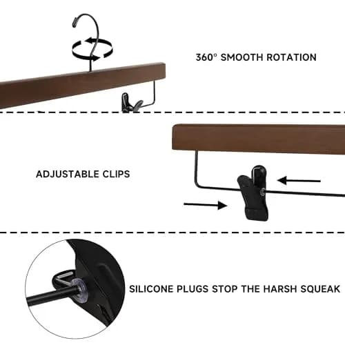 BP4U 14" Wood Pants Hangers with Adjustable Non-Slip Clips Walnut | Space Saving & Durable thumbnail 3