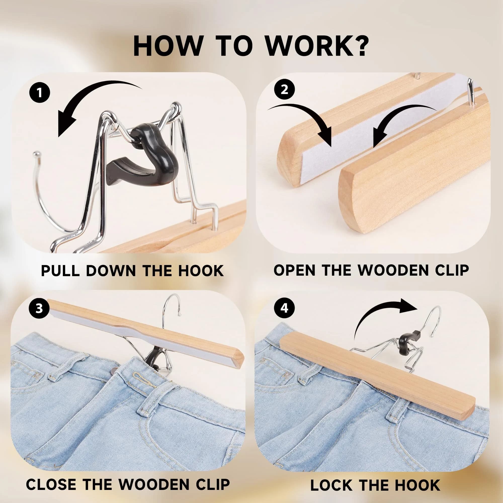 BP4U Wooden Non Slip Pants Hangers with Soft Felt Lining 9.8" | Space-Saving, Durable & Gentle on Fabrics thumbnail 4