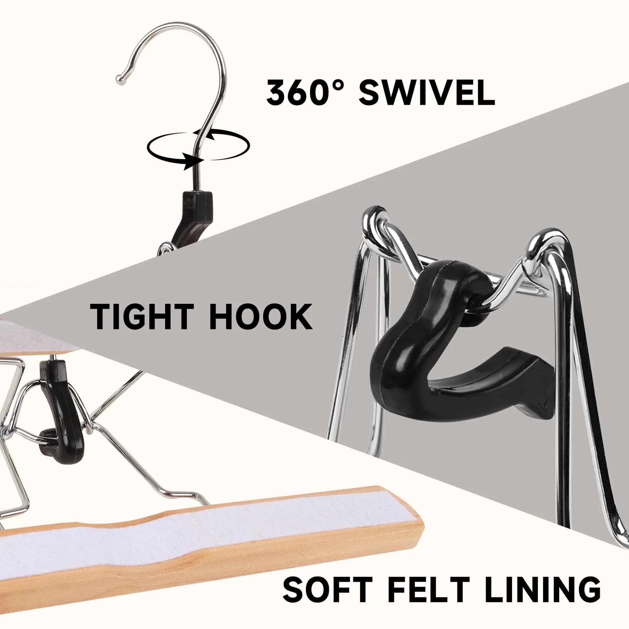 BP4U Wooden Non Slip Pants Hangers with Soft Felt Lining 9.8" | Space-Saving, Durable & Gentle on Fabrics thumbnail 3