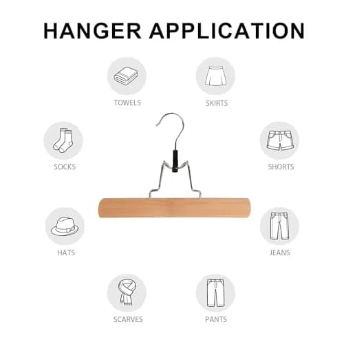 BP4U Wooden Non Slip Pants Hangers with Soft Felt Lining 12" | Space-Saving, Durable & Gentle on Fabrics thumbnail 5