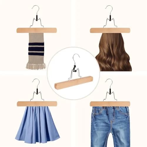 BP4U Wooden Non Slip Pants Hangers with Soft Felt Lining 12" | Space-Saving, Durable & Gentle on Fabrics thumbnail 6