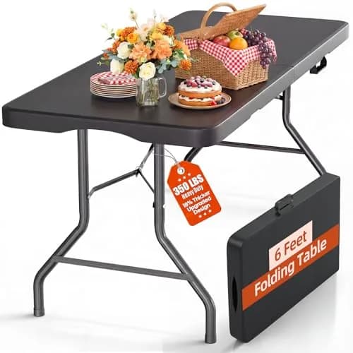 LUCKPRO 6ft Folding Table Heavy Duty 350LBS Thicker Non-Slip Top Black | Indoor Outdoor Stable Surface thumbnail 1