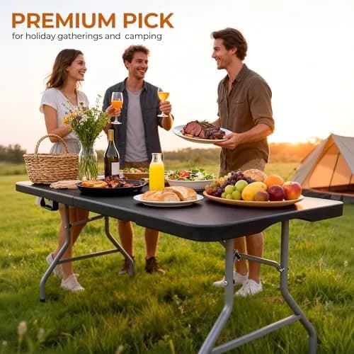 LUCKPRO 6ft Folding Table Heavy Duty 350LBS Thicker Non-Slip Top Black | Indoor Outdoor Stable Surface thumbnail 7