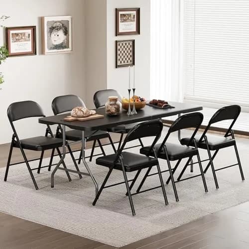 LUCKPRO 6ft Folding Table Heavy Duty 350LBS Thicker Non-Slip Top Black | Indoor Outdoor Stable Surface thumbnail 2