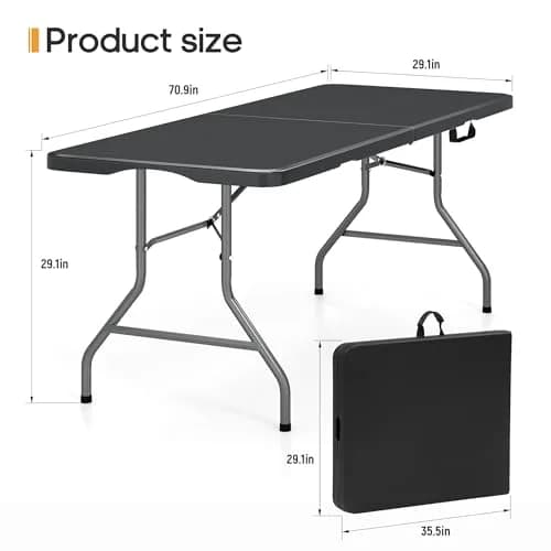 LUCKPRO 6ft Folding Table Heavy Duty 350LBS Thicker Non-Slip Top Black | Indoor Outdoor Stable Surface thumbnail 4