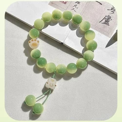 SIXAOAZZ Lucky Cat Bracelet for Women, Feng Shui Wealth Protection Bracelet with Blue Crystal & Ceramic Cat Charm, Adjustable (Green) | Good Luck Jewelry thumbnail 6