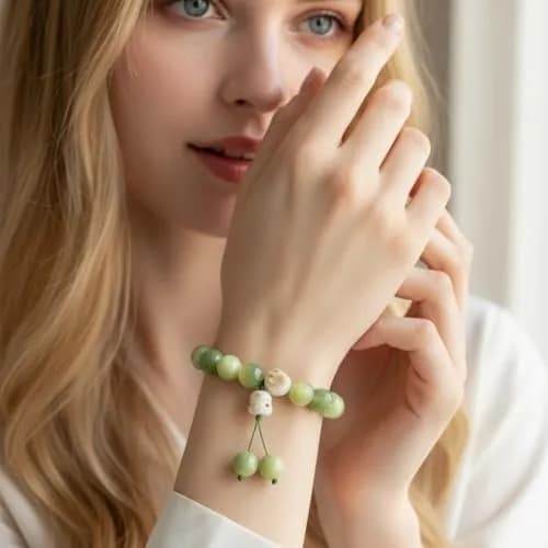 SIXAOAZZ Lucky Cat Bracelet for Women, Feng Shui Wealth Protection Bracelet with Blue Crystal & Ceramic Cat Charm, Adjustable (Green) | Good Luck Jewelry thumbnail 2